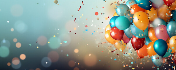 Celebration Colors, Festive Birthday Card with Balloons and Confetti