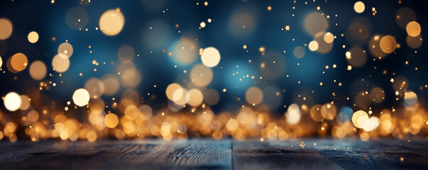 Shimmering Festive Glow, Dark Azure and Gold Christmas Lights