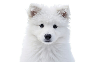 Snowy Dog Isolated on Transparent Background. Generative AI.