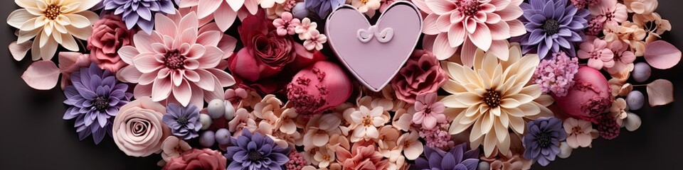 pink heart on flowers background