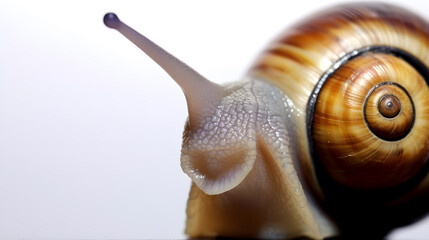 Snail macro close-up, isolated on white background, copy space