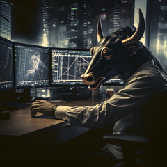 Bull trading on Stock market, bull, stocks, etfs, cfd, future, daytrading, bull market