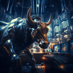 Bull trading on Stock market, bull, stocks, etfs, cfd, future, daytrading, bull market - obrazy, fototapety, plakaty