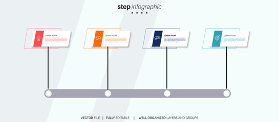 infographic template 4 step business planning to success multi colored rectagles with icon. template background design for marketing, finance, product.
