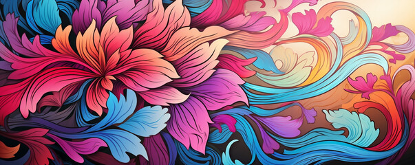 Fototapeta na wymiar Vibrant Blossoms, Abstract Floral Wallpaper Background Illustration