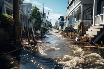 Flooding in coastal areas due to rising sea levels, highlighting the vulnerability of coastal communities. Generative Ai.