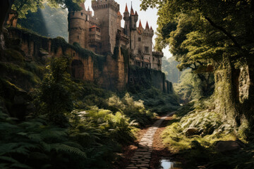 Fototapeta na wymiar medieval castle, sunny landscape