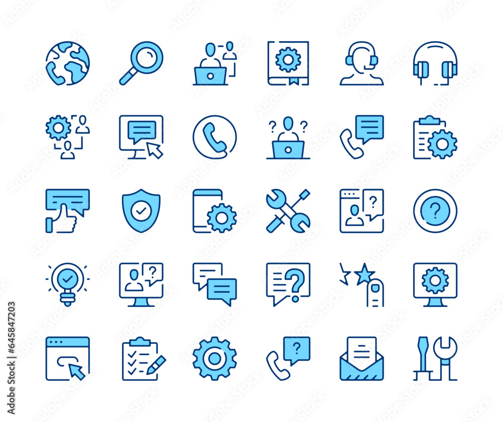 Aufkleber technical support icons set. vector line icons. blue color outline stroke symbols. modern concepts