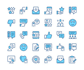 Customer feedback icons set. Vector line icons. Blue color outline stroke symbols. Modern concepts