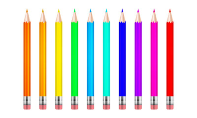 Vector color pencils with erasers. illustration