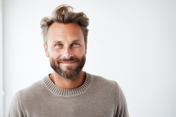 Portrait photography of a Swedish man in his 30s against a white background - obrazy, fototapety, plakaty