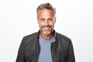 Medium shot portrait photography of a Swedish man in his 40s against a white background