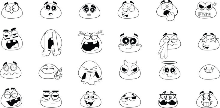Emojis set of black and white icons for design Emoticon .EPS Editable