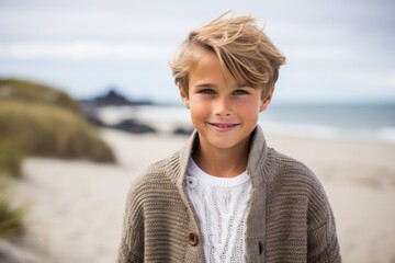 Portrait photography of a Swedish child male against a beach background - obrazy, fototapety, plakaty