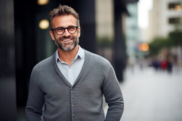 Obraz premium Portrait photography of a French man in his 40s against a modern architectural background