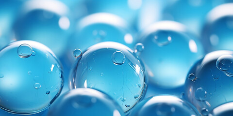 Vibrant Blue Gel Balls, Mesmerizing Macro Shot of Polymer Hydrogel in Crystal Clear Liquid