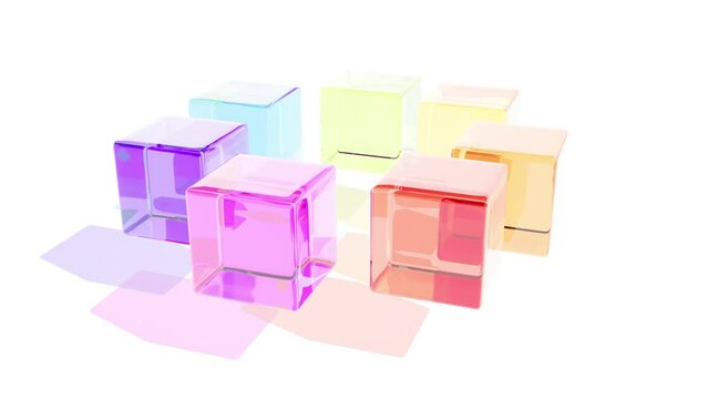 Color glass boxes spheres on white back