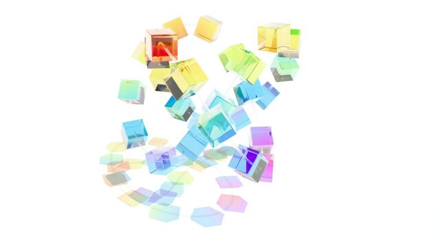 The cubes are in various colors such as orange 