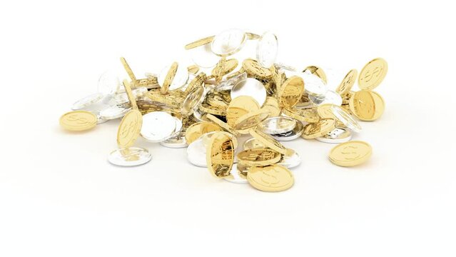 Gold and silver coins that are scattered 