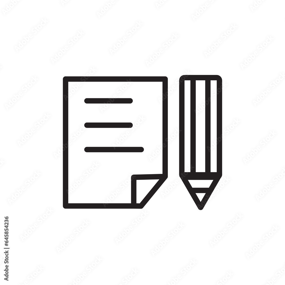 Poster notes paper and pen outline icon. writing pad and pen simple line vector icon. flat illustration on 