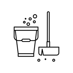 Mop and bucket outline icon. Cleaning mop simple line vector icon. Symbol, flat illustration on white background..eps