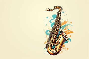 A vintage painting of a saxophone