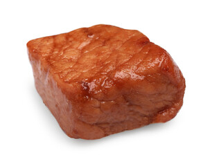 Piece of delicious cooked beef isolated on white. Tasty goulash