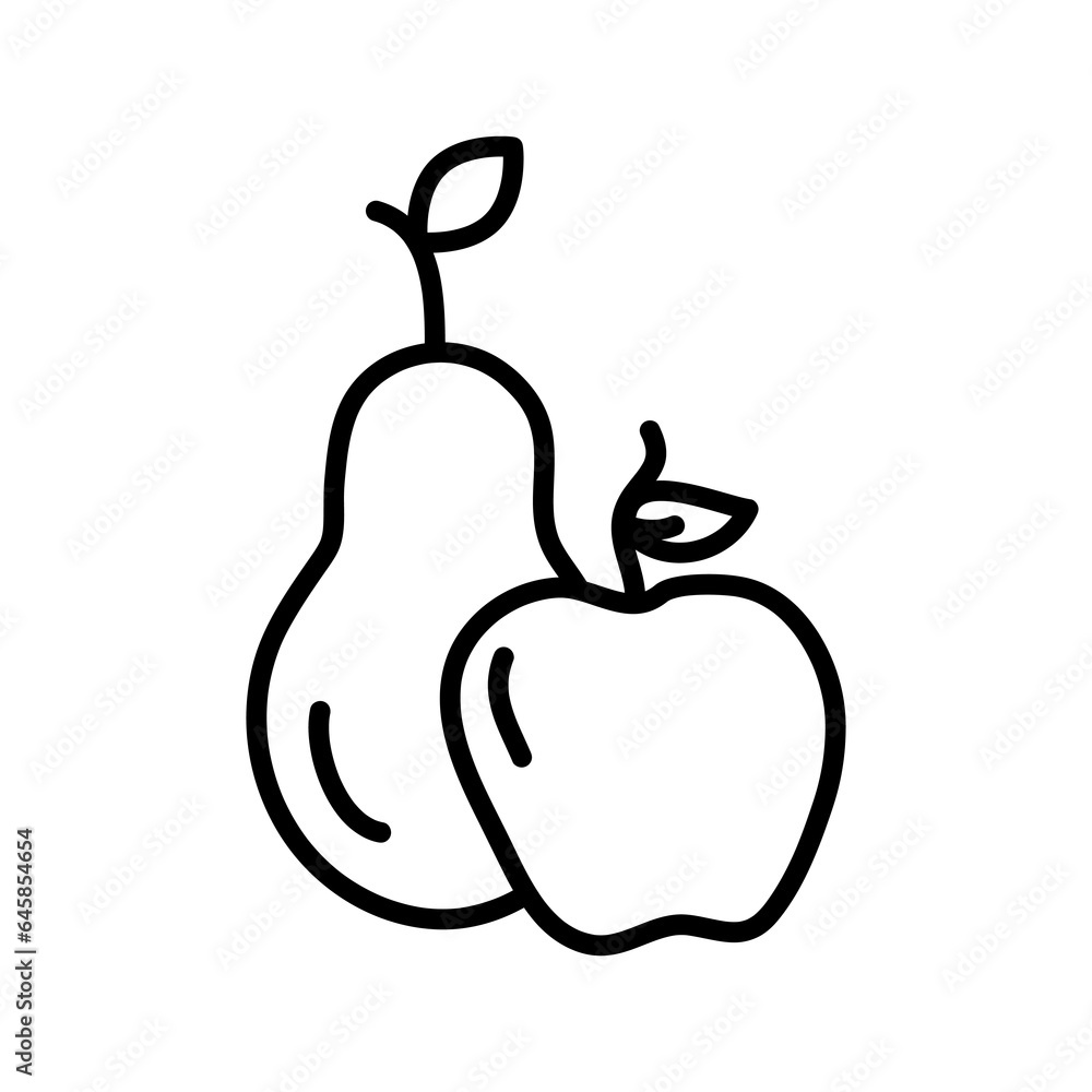 Poster apple and pear line icon. pear and apple with leaf outline vector icon. on white background..eps