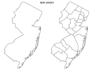 New Jersey outline County map set - illustration version