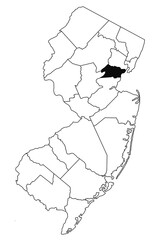 Map of union County in new jersey state on white background. single County map highlighted by black colour on new jersey map .