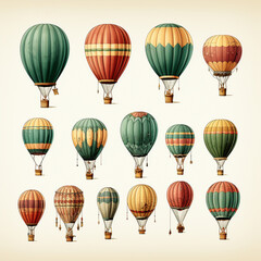 Obraz premium A professional digital art illustration hand painted style of hot air balloons clipart collection on white background. 