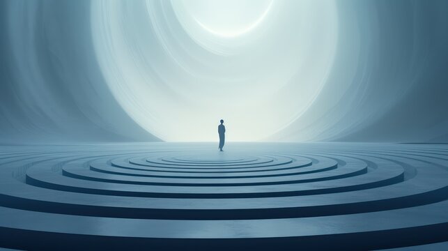 Female silhouette in space interior architecture of another planet. AI Generation 