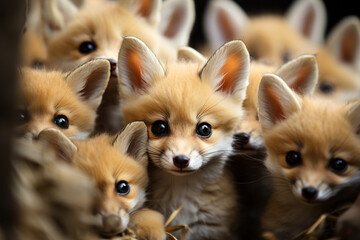 multiple fennec foxes packed together. 