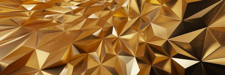 Gold colored metal geometric pattern with triangular shapes. Poligons background