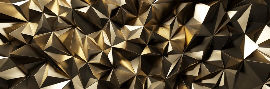 Gold colored metal geometric pattern with triangular shapes. Poligons background