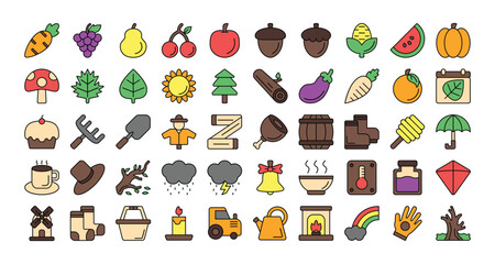 collection of autumn icons. filled outline icon