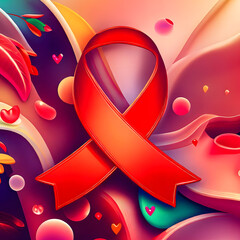 Flower splashed red ribbon symbolizes hope and solidarity for aids patients