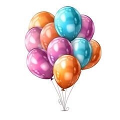 3d Realistic Colorful Bunch of Birthday Balloons Flying for Party and Celebration Isolated in White Background, Generative ai