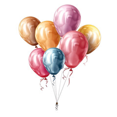3d Realistic Colorful Bunch of Birthday Balloons Flying for Party and Celebration Isolated in White Background, Generative ai