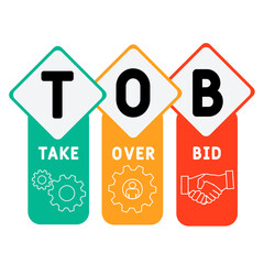 TOB - Take Over Bid acronym. business concept background.  vector illustration concept with keywords and icons. lettering illustration with icons for web banner, flyer, landing