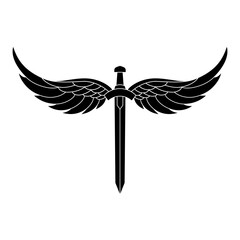 Fototapeta premium sword silhouette with angel wings white background
