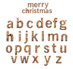 Christmas alphabet ,ginger bread ,holiday cookie texture, lower case, design elements for greeting...