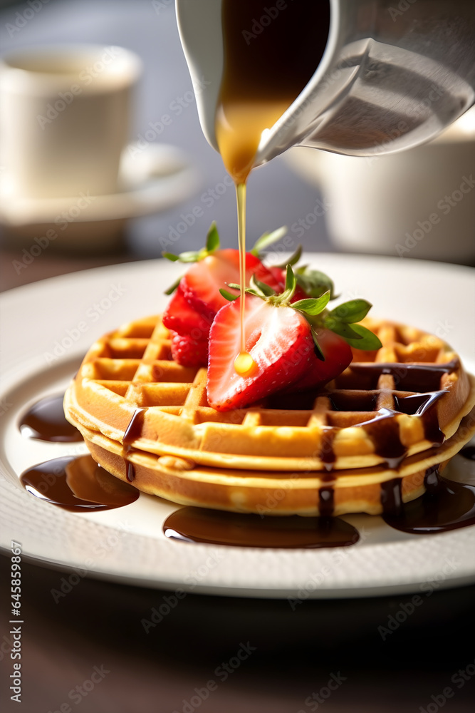 Wall mural waffles with strawberries and chocolate