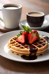 waffles with strawberries and coffee