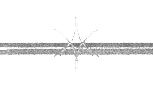 Gloomy or scary mystical ice snowflake or formation quickly changes shape on a gray horizon.