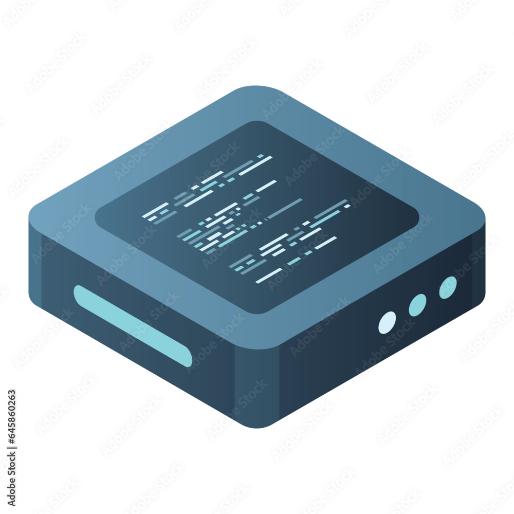 Poster isometric futuristic server. isometric database or data center. abstract blockchain. computer storag