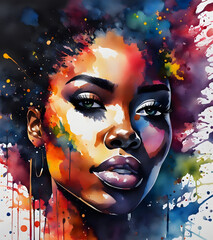 Colorful painting of a black woman in watercolor style made with AI