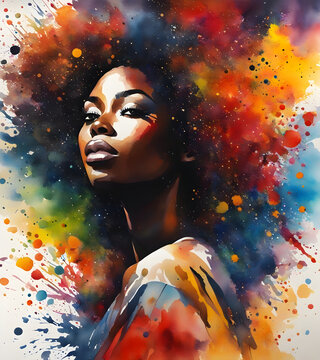 Colorful painting of a black woman in watercolor style made with AI
