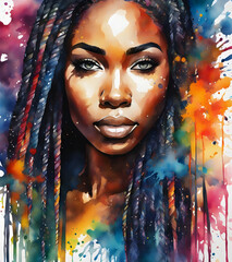 Colorful painting of a black woman in watercolor style made with AI