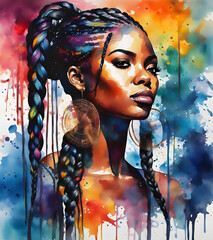 Colorful painting of a black woman in watercolor style made with AI